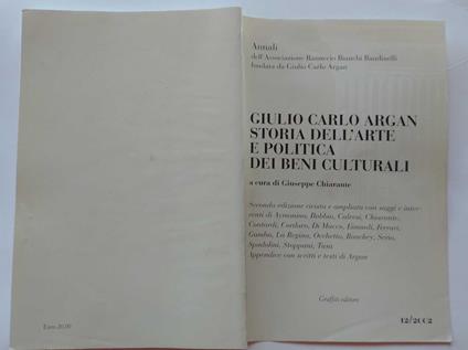 Giulio Carlo Argan storia dell'arte e politica dei beni culturali - copertina