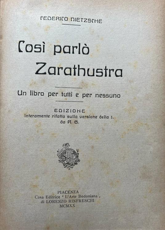 Così parlò Zarathustra - Friedrich Nietzsche - copertina