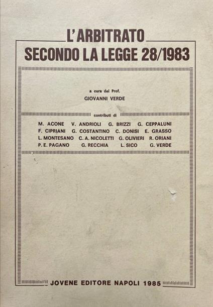 L' arbitrato secondo la legge 28\1983 - copertina