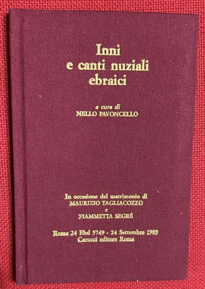 inni e canti nuziali ebraici a cura di nello pavoncello - copertina