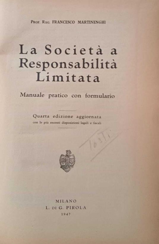 La società a responsabilità limitata. Manuale pratico con formulario - copertina