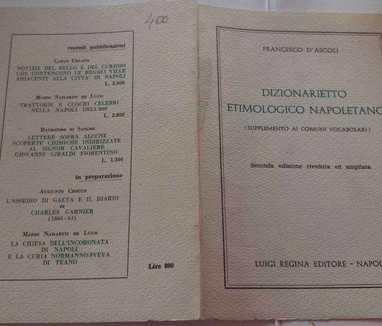 Dizionarietto etimologico napoletano - Francesco D'Ascoli - copertina