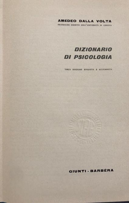 Dizionario di psicologia - Amedeo Dalla Volta - copertina