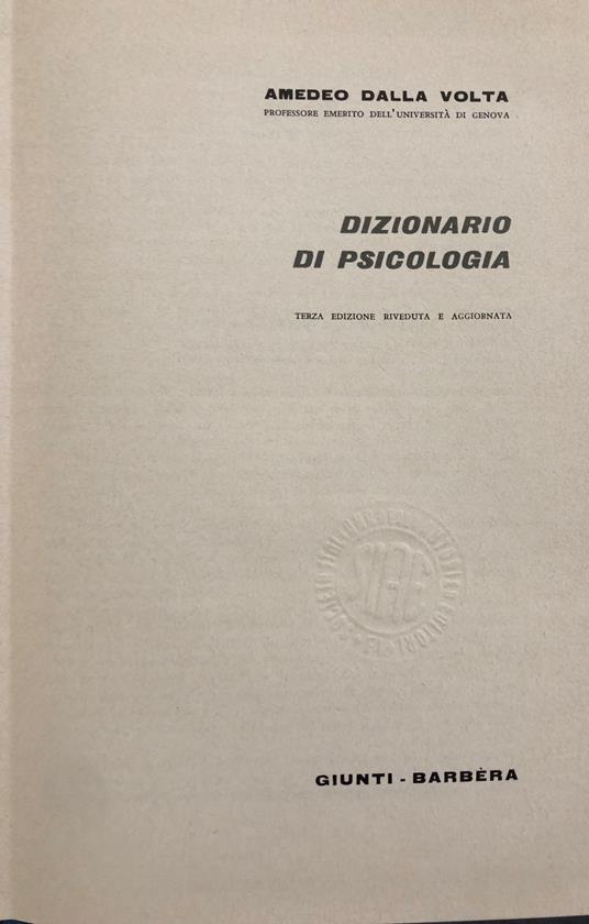 Dizionario di psicologia - Amedeo Dalla Volta - copertina
