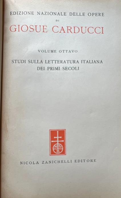 Studi sulla letteratura italiana dei primi secoli - Giosuè Carducci - copertina