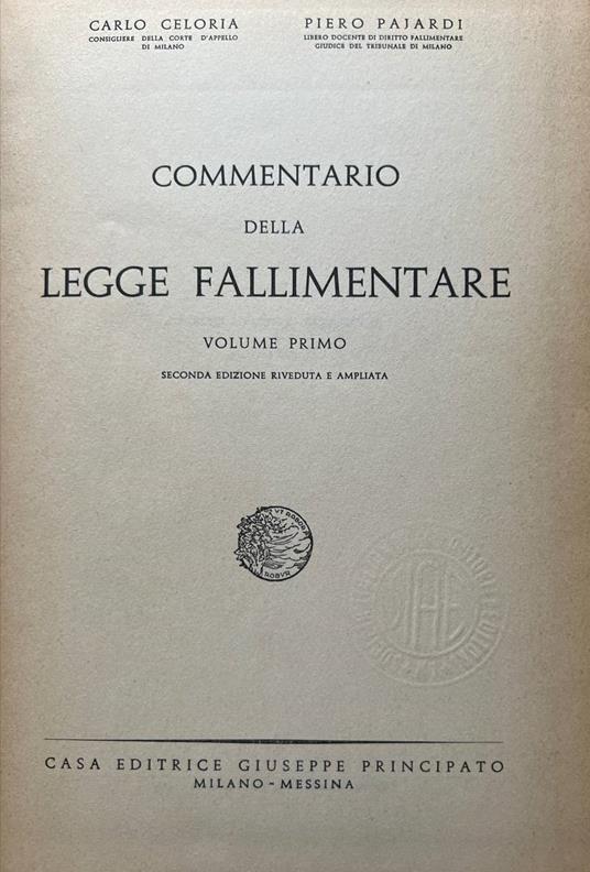 Commentario della legge fallimentare. Volume primo - copertina