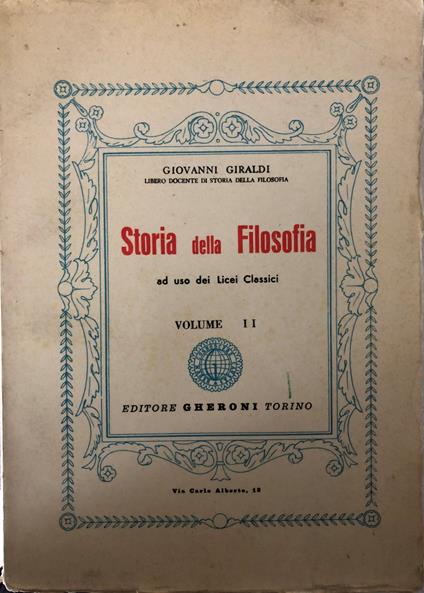 Storia della Filosofia. Volume II - Giovanni Giraldi - copertina