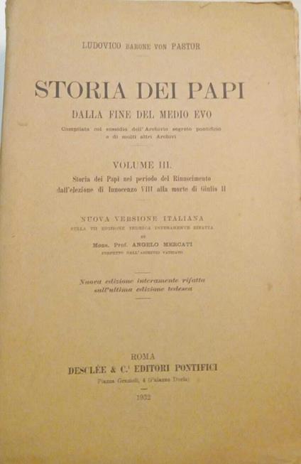 Storia dei papi dalla fine del medioevo (volume III) - copertina