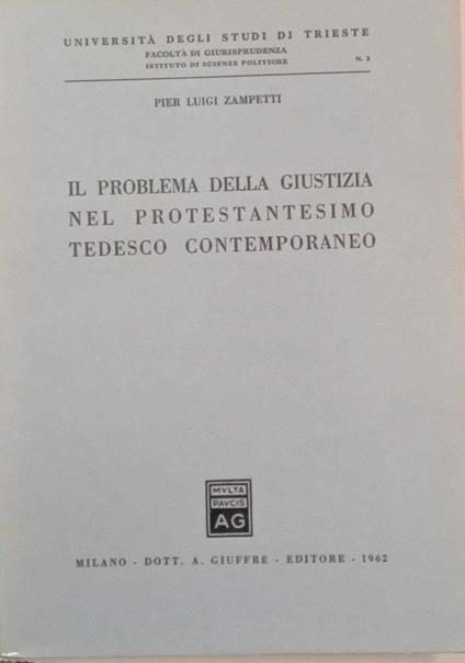 Il problema della giustizia nel protestantesimo tedesco contemporaneo - Pier Luigi Zampetti - copertina