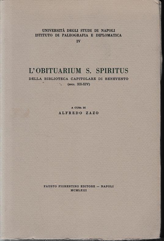L' Obituarium S. Spiritus della Biblioteca Capitolare di Benevento (secc. XII-XIV) - copertina