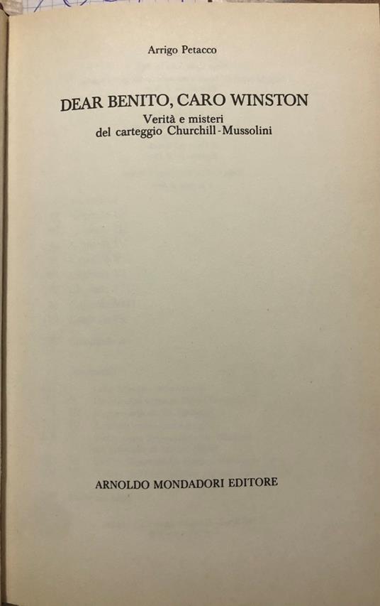 Dear Benito, Caro Winston. Verità e misteri del carteggio Churchill - Mussolini - Arrigo Petacco - copertina