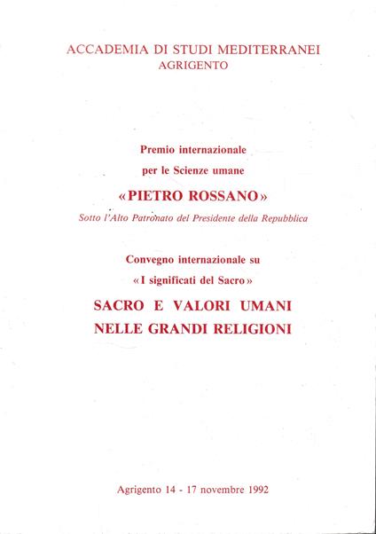 Premio Internazionale per le Scienze umane "Pietro Rossano" - copertina