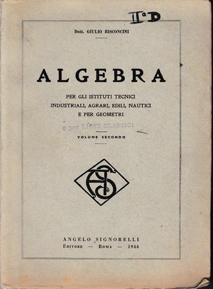 Algebra. Vol. 2° - Giulio Bisconcini - copertina
