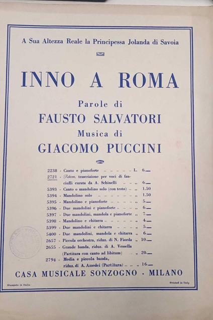 Inno a Roma - Giacomo Puccini - copertina