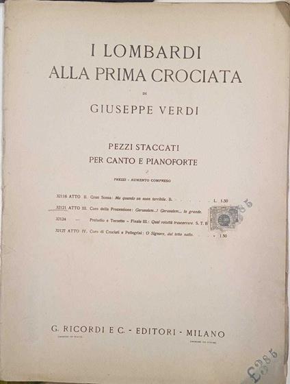 I lombardi alla prima crociata. Pezzi staccati per canto e pianoforte - Giuseppe Verdi - copertina