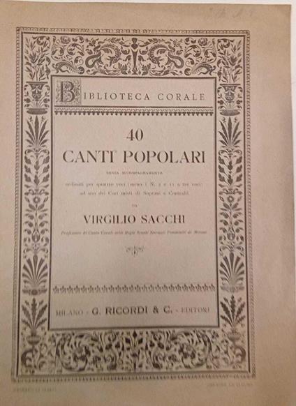 40 canti popolari senza accompagnamento - copertina