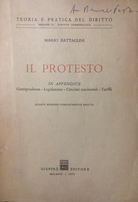 Il protesto - Mario Battaglini - copertina