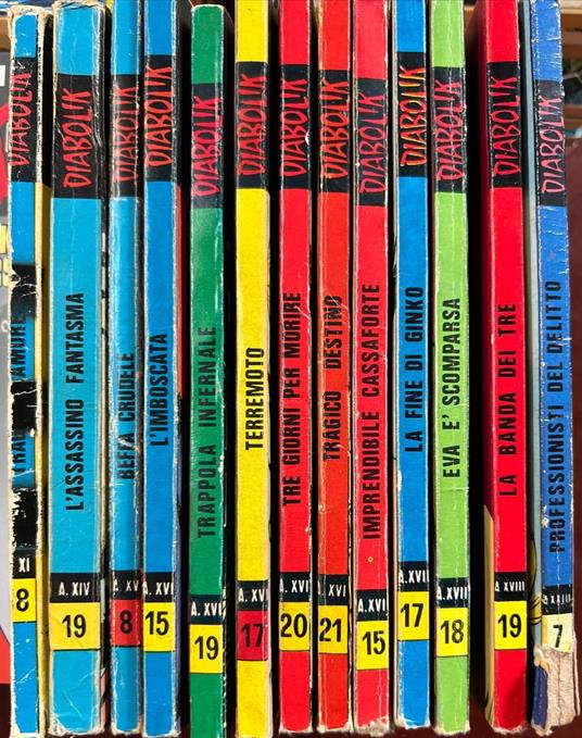 Lotto 13 fumetti Diabolik anni XI (8)-XIV (19)-XV (8)-XVI (15-17-19-20-21)-XVII (15-17-18)-XVIII (19)-XXIII(7) - Angela - copertina
