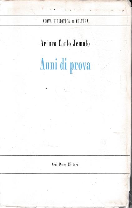 Anni di prova - Arturo Carlo Jemolo - copertina