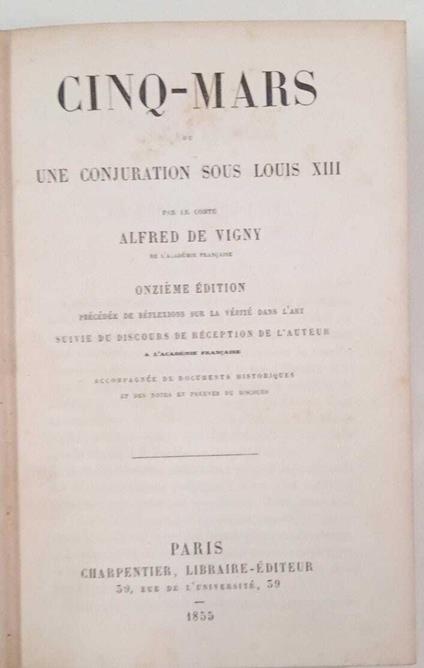 Cinq-Mars ou une conjuration sous Louis XIII - Alfred de Vigny - copertina