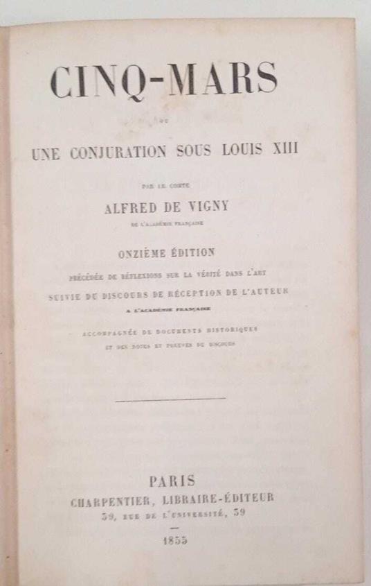 Cinq-Mars ou une conjuration sous Louis XIII - Alfred de Vigny - copertina