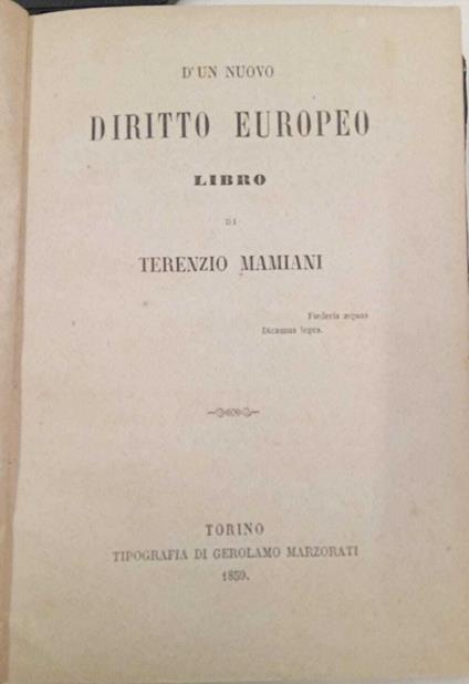 D'un nuovo diritto europeo - Terenzio Mamiani - copertina