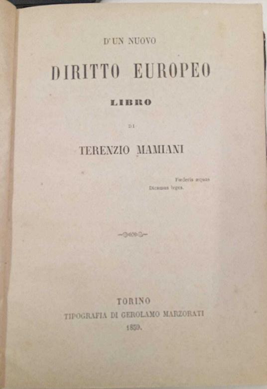 D'un nuovo diritto europeo - Terenzio Mamiani - copertina
