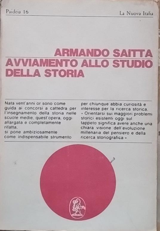 Avviamento allo studio della storia - Armando Saitta - copertina