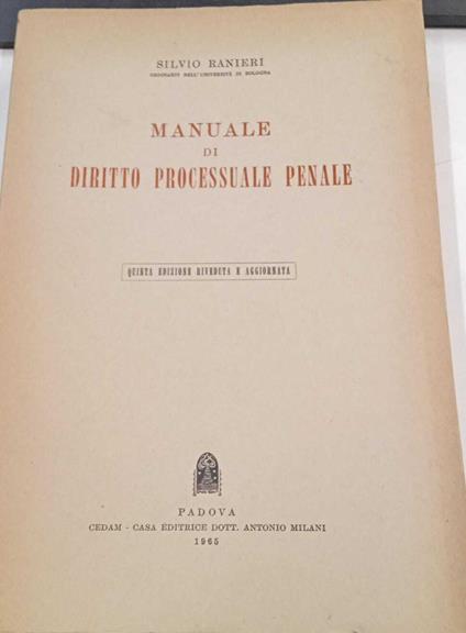 Manuale di diritto processuale penale - Silvio Ranieri - copertina