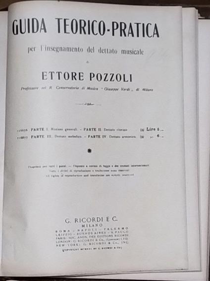 Guida teorico-pratica per l'insegnamento del dettato musicale. Parti I-II-III-IV - Ettore Pozzoli - copertina