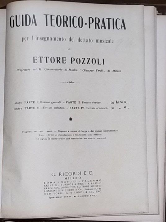 Guida teorico-pratica per l'insegnamento del dettato musicale. Parti I-II-III-IV - Ettore Pozzoli - copertina
