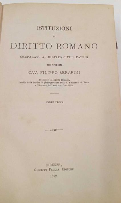 Istituzioni di diritto romano (parte prima) - Filippo Serafini - copertina