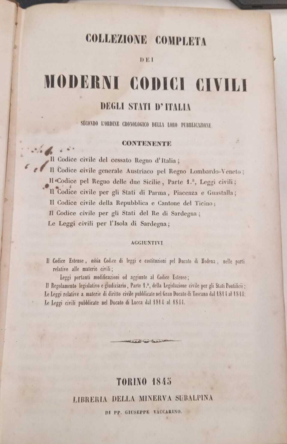 Collezione completa dei moderni codici civili degli Stati d'Italia