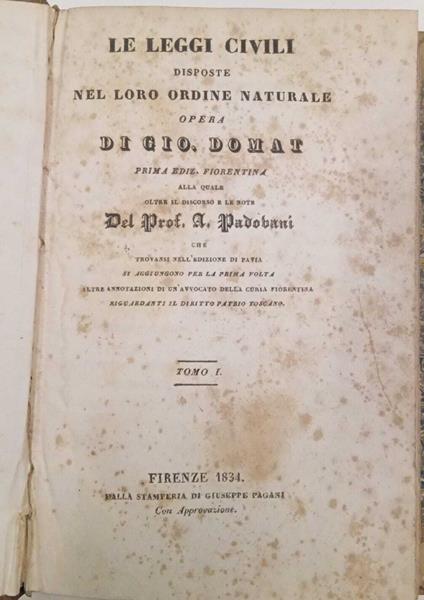Le leggi civili disposte nel loro ordine naturale (tomo I) - Jean Domat - copertina