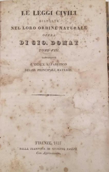 Le leggi civili disposte nel loro ordine naturale (tomo VIII) - copertina