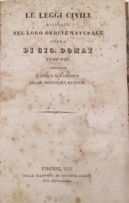 Le leggi civili disposte nel loro ordine naturale (tomo VIII) - copertina