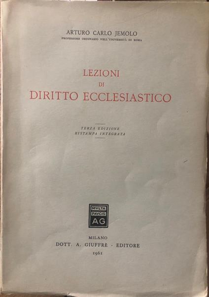 Lezioni di diritto ecclesiastico - Arturo Carlo Jemolo - copertina