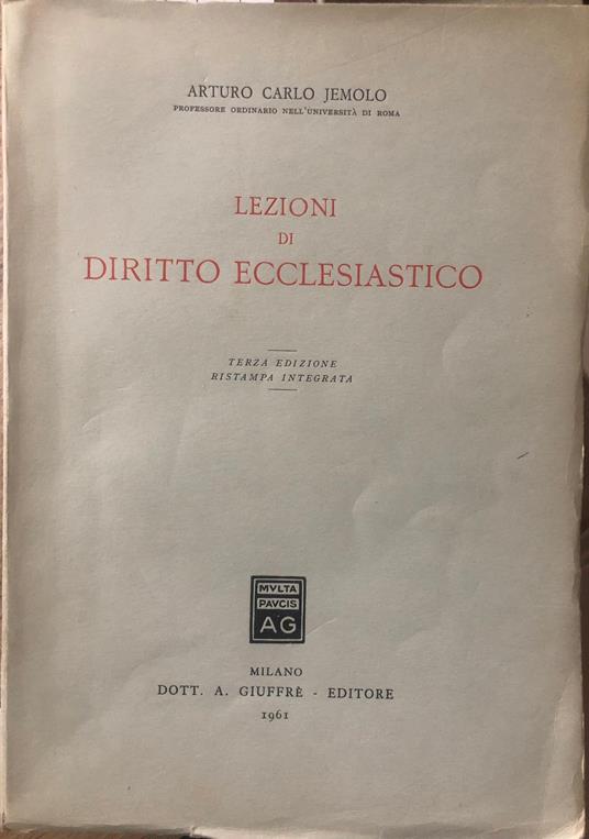 Lezioni di diritto ecclesiastico - Arturo Carlo Jemolo - copertina