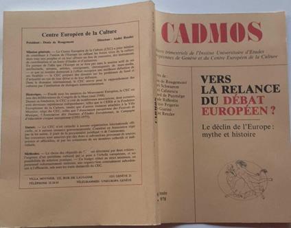 Vers la relance du débat européen? Le déclin de l'Europe: mythe et histoire - copertina