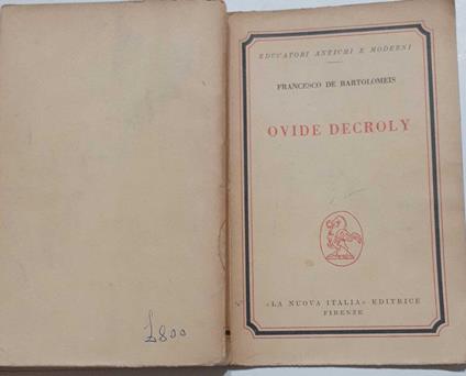 Ovide Decroly - Francesco De Bartolomeis - copertina
