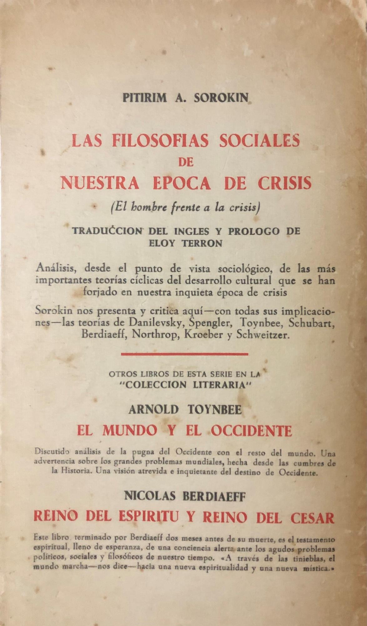 Las filosofias sociales de nuestra época de crisis
