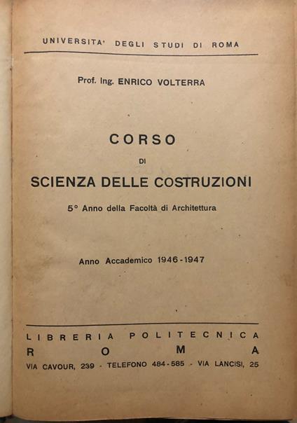 Corso di scienza delle costruzioni 5° Anno della Facoltà di Architettura - copertina