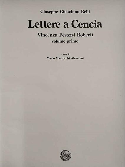 Lettere a Cencia. Volume primo - copertina
