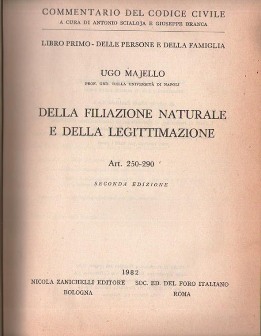Della filiazione naturale e della legittimazione. Art. 250-290 - Ugo Majello - copertina