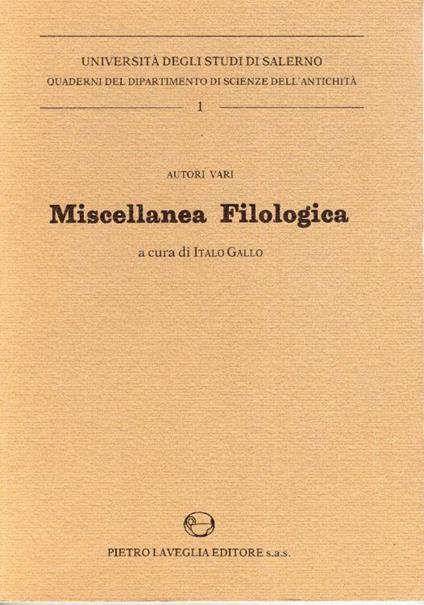 Miscellanea filologica - copertina