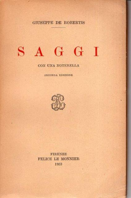 Saggi - Giuseppe De Robertis - copertina