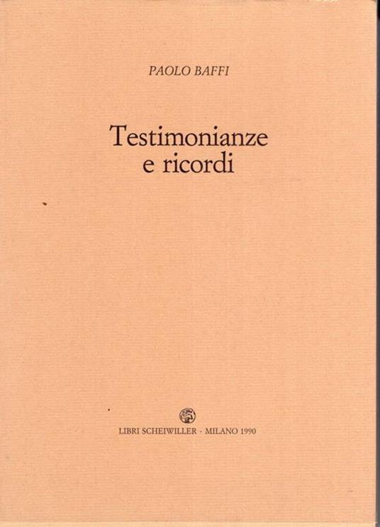 Testimonianze e ricordi - Paolo Baffi - copertina