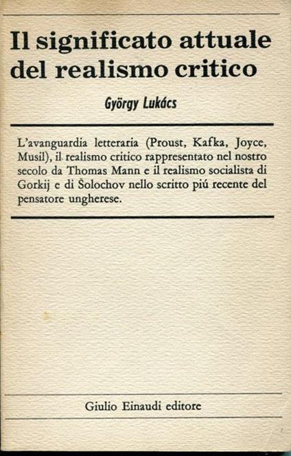 Il significato attuale del realismo critico - György Lukács - copertina
