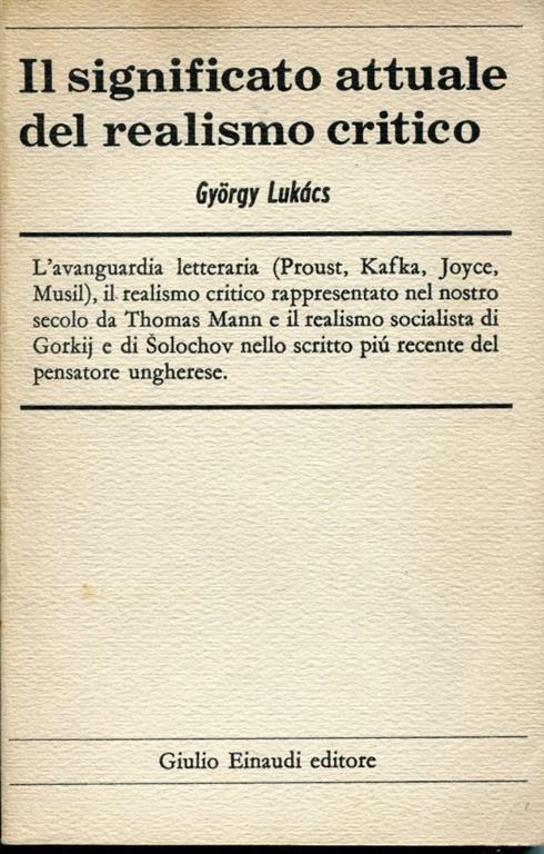 Il significato attuale del realismo critico - György Lukács - copertina