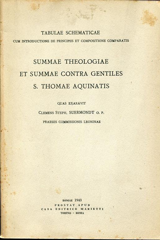 Tabulae schematicae Summae theologiae et Summae contra gentiles S. Thomae Aquinatis - copertina